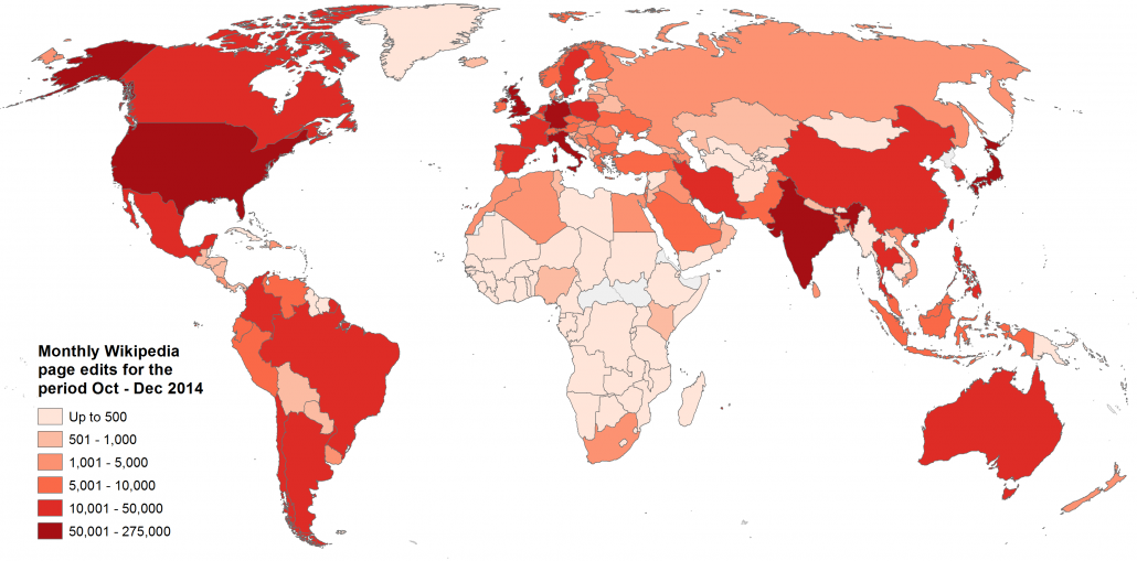 The geography of Wikipedia edits